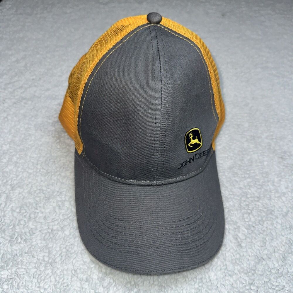 John Deere Trucker Hat Men Gray Yellow Adjustable Snap Back Meshback Cap
